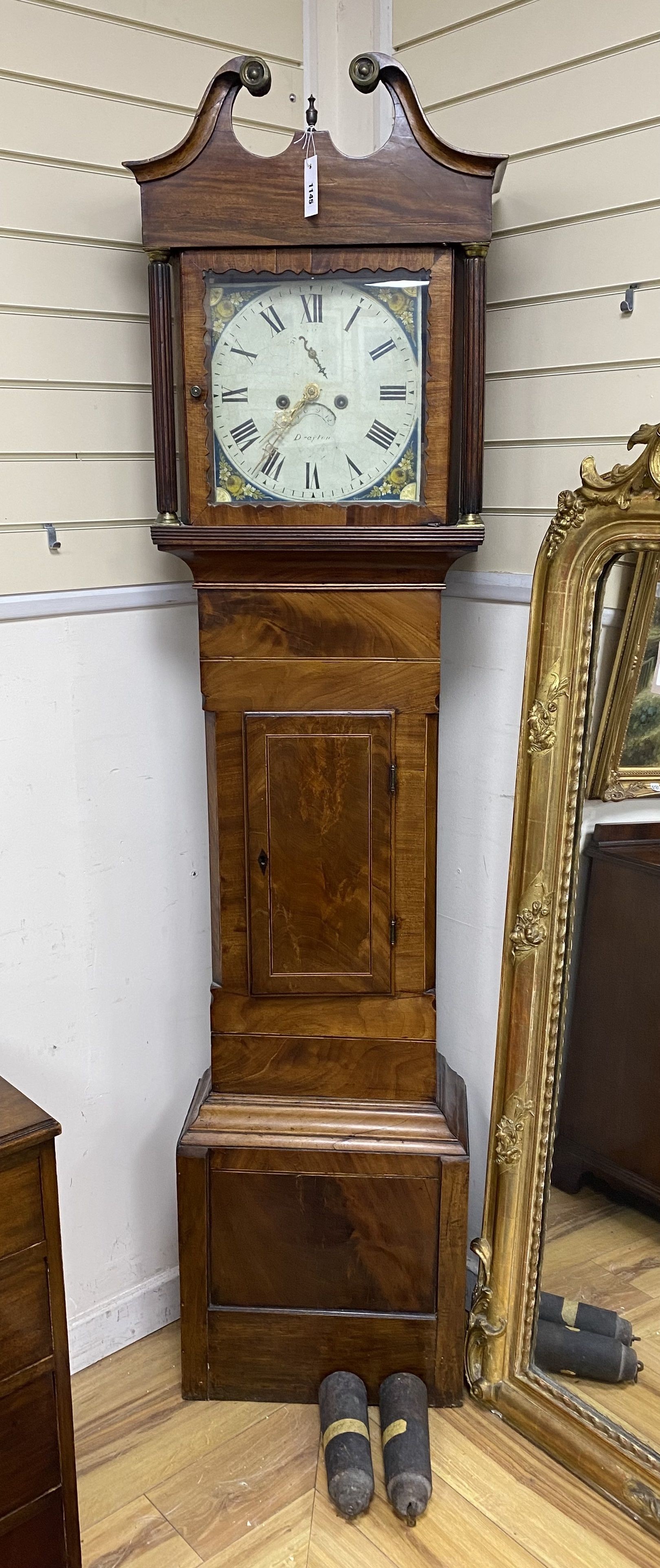 An early 19th century mahogany eight day longcase clock (reduced in height) marked Drayton, height 203cm